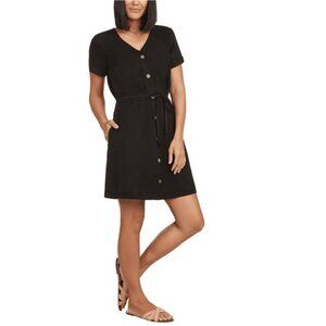 Matty M. Women's Short Sleeve V-Neck Button-Front Above Knee (Black, Medium)